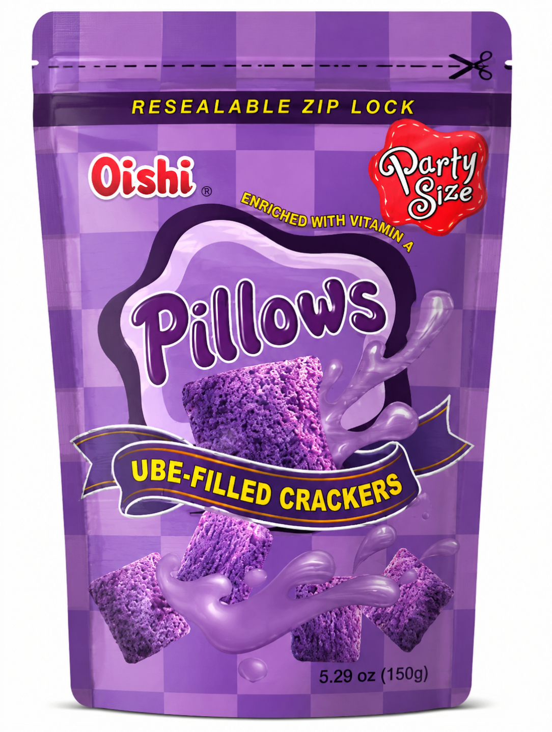 Oishi Pillows Ube-Filled Crackers Party Size 150g