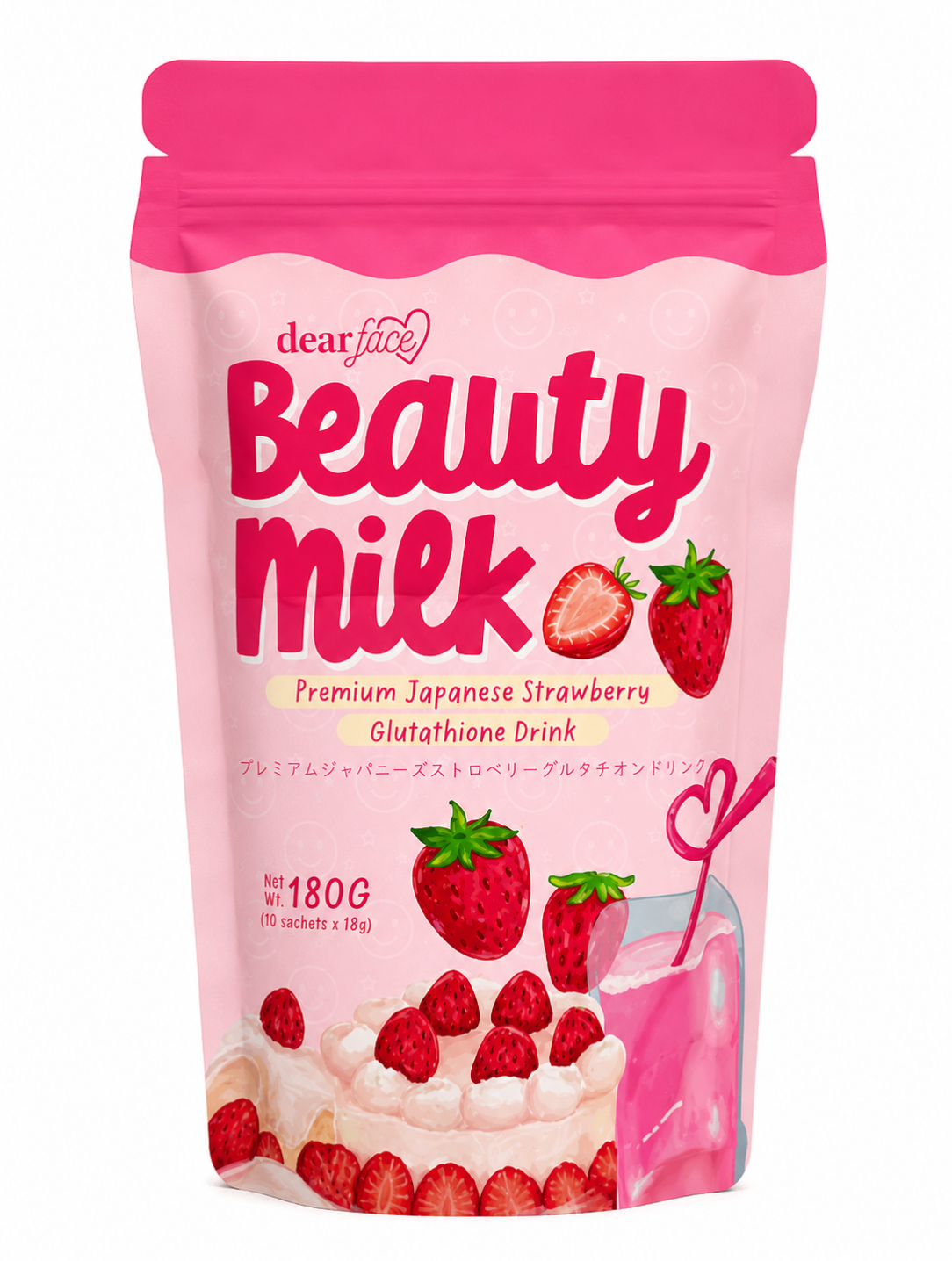Dear Face Beauty Milk Premium Japanese Strawberry Glutathione Drink 180g